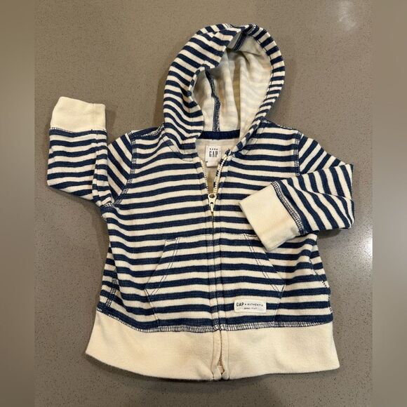 Baby Gap Boys Matching Navy Blue striped set : zip up hoodie & shorts 6-12 month - Picture 2 of 9